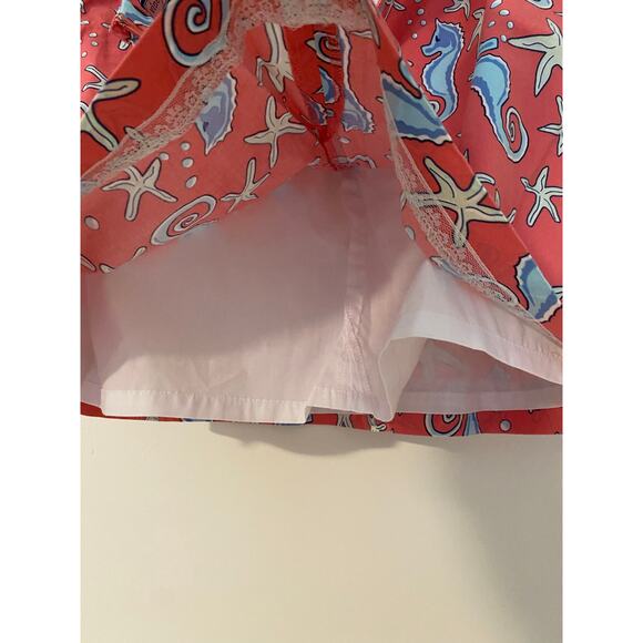 Vineyard Vines Seahorse Starfish Mini Preppy Skirt Pink Coral Blue EUC Vintage 6 - Picture 8 of 8
